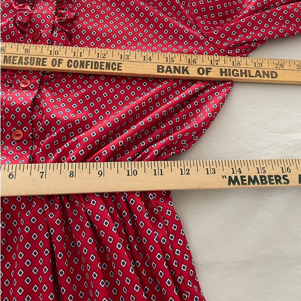 Vtg 70s Sears Polyester Red Patterned Ruffle Dres… - image 7